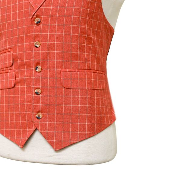 Mens Vest 44R Orange Beige Check Waistcoat XL Formal Wedding Prom Party Groom - Picture 6 of 9